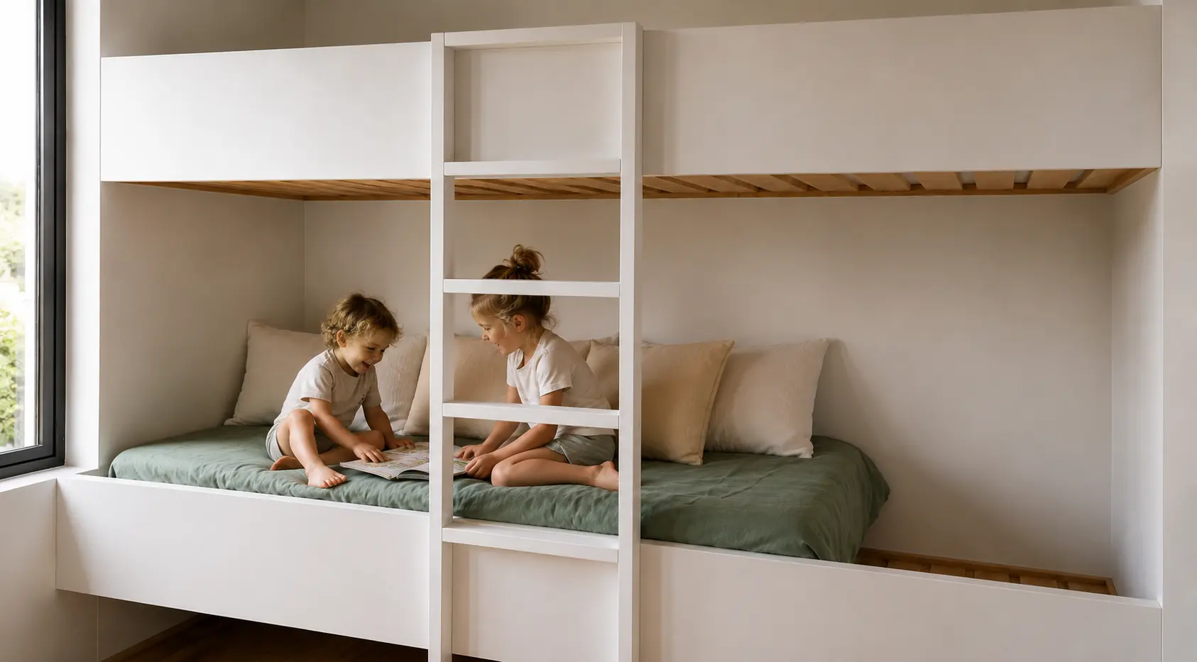 Chambre IV de la Villa Nausikaa : lits superposés encastrés, la chambre des enfants